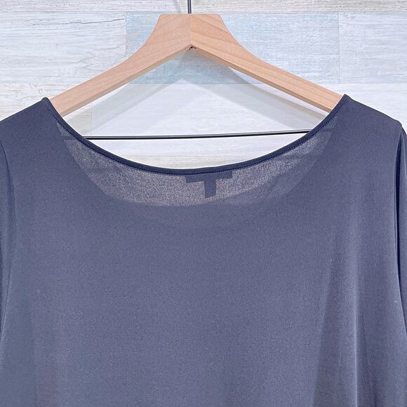 Eileen Fisher 100% Silk Asymmetric Sheer Mesh Hem Tunic Top Black Womens Large - Picture 5 of 6